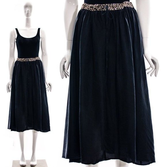 Silk Glass Beaded Skirt - Black